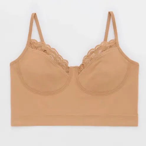 Aerie  Tan Nude Superchill Seamless Lace Trim Corset Tank Top Bralette - size XL