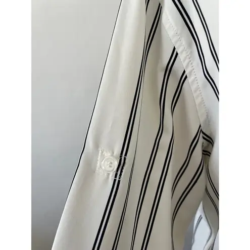 Ellen Tracy Black white Stripe button down long sleeve dress shirt blouse