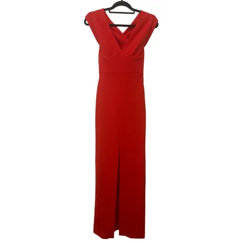Solace London Red Ziva Crepe Maxi Dress Size 4 Sleeveless High Slit