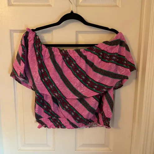 Wrangler WOMEN'S  CANDY STRIPE OFF-SHOULDER TOP IN PINK size medium