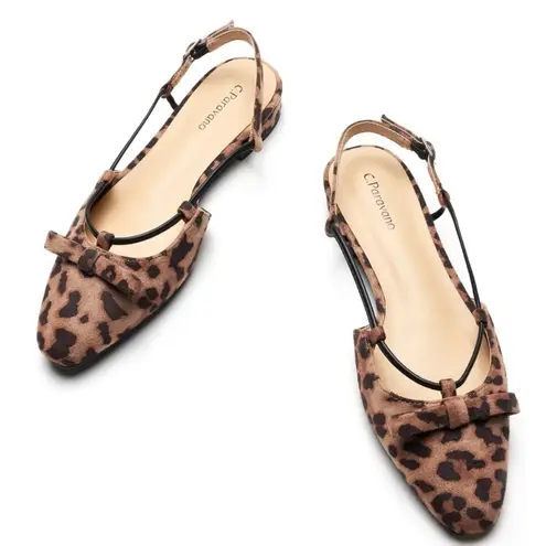 Caparros NWT C.Paravano Leopard Slingback Flats Bowknot Memory Foam Insole 38.5