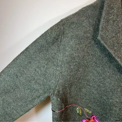 Vintage The Eagle’s Eye Women’s Green Wool Floral Embroidered Cardigan XL Boho