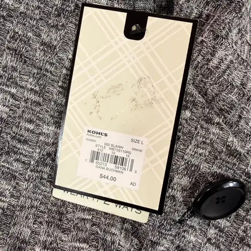 Dana Buchman NWT Convertible Cardigan Womens L Gray Ribbed Knit Button Front