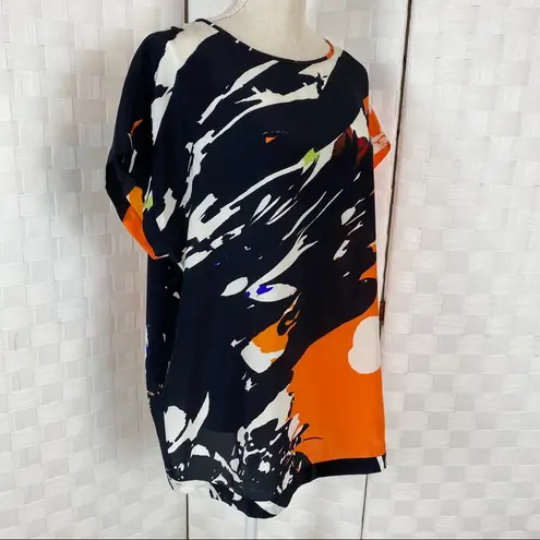 Lafayette 148 New York Black Geometric short sleeve silk blouse