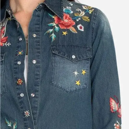 Johnny Was Cara Frayed Westward Denim Shirt NWT RARE