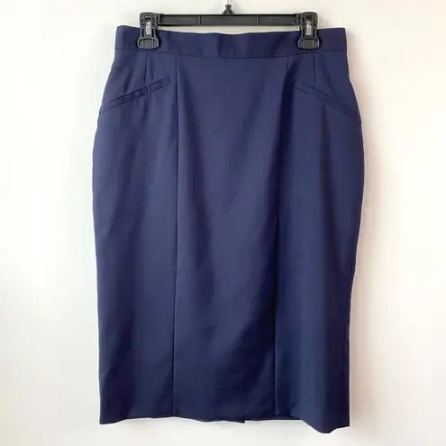 Hugo Boss BOSS by Wool Pencil Skirt Womens Size 8 Navy Blue Corpcore Work