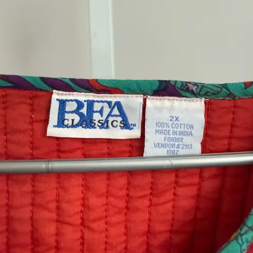 VTG BFA Classics sz 2X Quilted Jacket Grannycore Patchwork Floral Lagenlook Boho Red