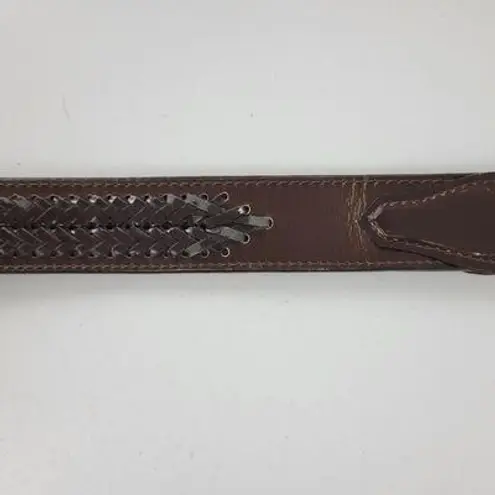 Mens Genuine Leather Belt 34 Brown Basket Weave Braided Solid Brass Buckle