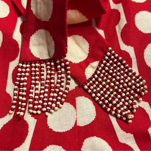 Farm Rio Womens Palermo Linen Romper Size M Red White Resort Tropical Vacation