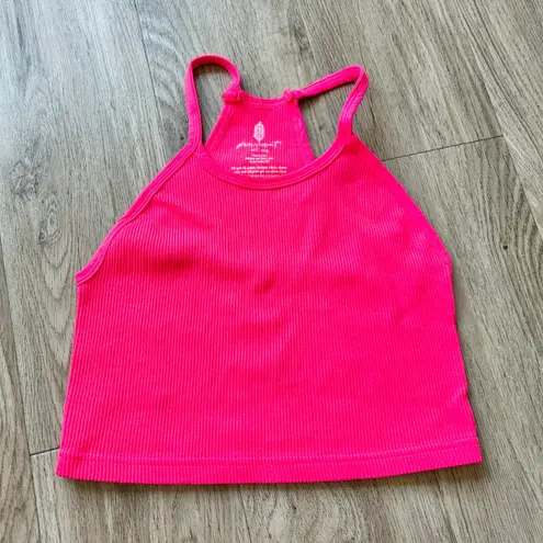 Free People Movement Happiness Runs Long Crop Ribbed Tank in Hot Pink Size M/L Size L