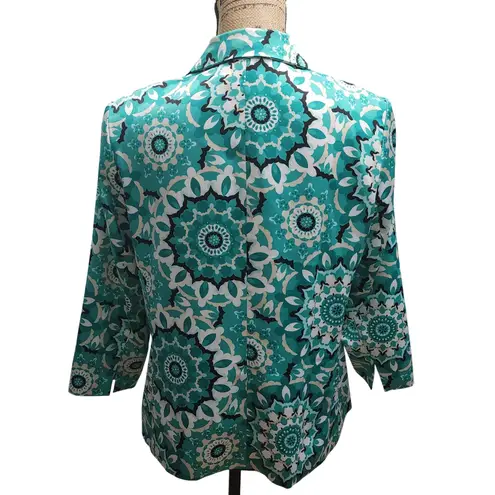 Madison Petite Womens Teal Floral Print Blazer Jacket 3/4 Sleeve Size PL White