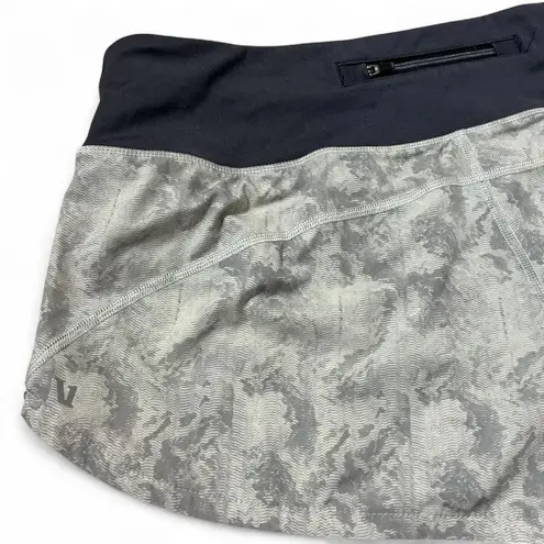 Vuori Athletic Works Womens Active Shorts Camo Print Black Waist Zip Pocket Sz M