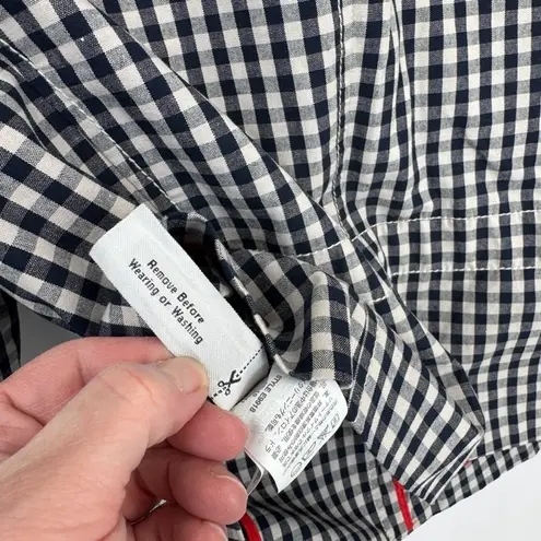 J. Crew Preppy Moto Jacket Womens 10 Blue White Gingham Plaid Cotton Linen NWOT