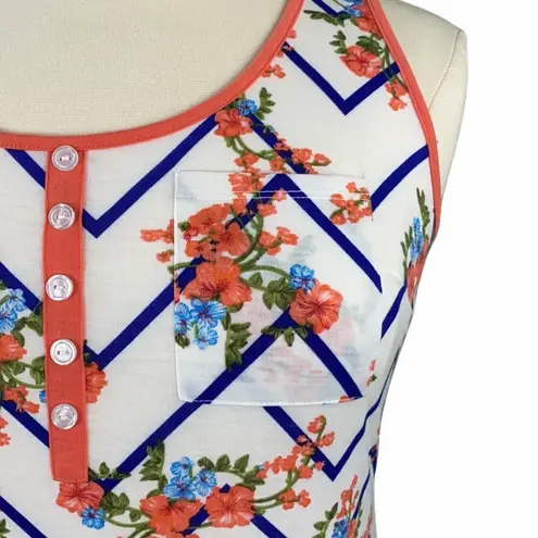 White Boho Chevron Floral Print Racerback Tank Top Size XL