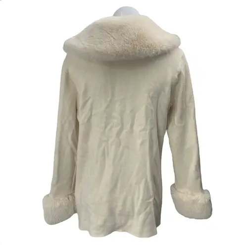 Sioni Women's Cream Long Sleeve Faux Fur Shawl Collar Cardigan Sweater Top Sz M Size M