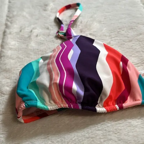 Bar III Multi Waves Printed Strappy Bralette Bikini Swim Top Pink Purple size L
