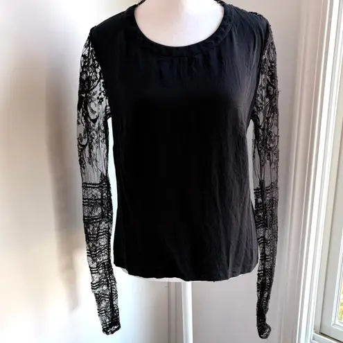 Barbara Bui Silk Lace Sheer Back XS Black Long Sleeve Blouse IT40 Elegant Goth