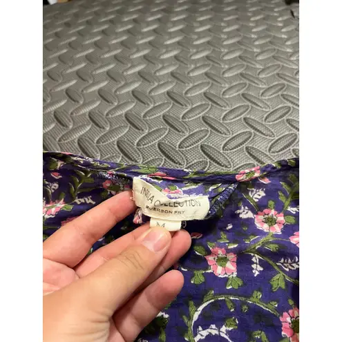 India Collection Emerson Fry Bardot Top in Iris Wildflower Blouse Shirt womens M Purple Size M