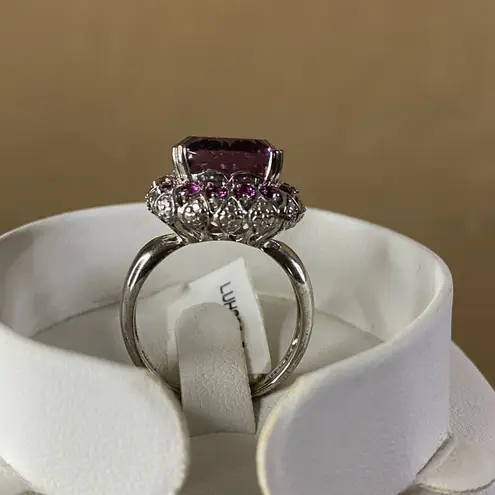 Cushion Purple Fluorite & Rhodolite Garnet Sterling Silver 925 Ring Halo Sz 9