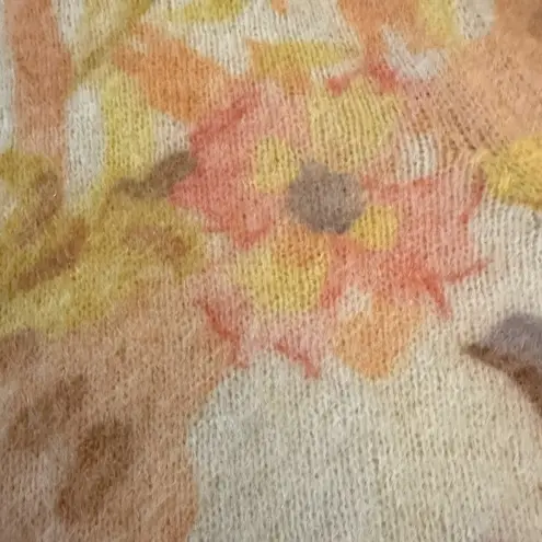 Bartolini Italian Alpaca Mohair Floral Open Front Cardigan Sweater Medium Dainty Yellow