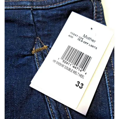 NWT Mother High Waisted Smokin' Double Welt Heel in Off Limits Stretch Jeans 33 Blue