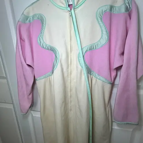 Vintage Bill Tice Robe Full Zip Long Sleeve House Dress Lounge Wear Pink Cream Size M