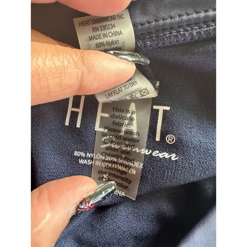 HEAT Swimwear Hawaiian Tropical Leaves Crossover Front Bikini Bottom Only S Blue