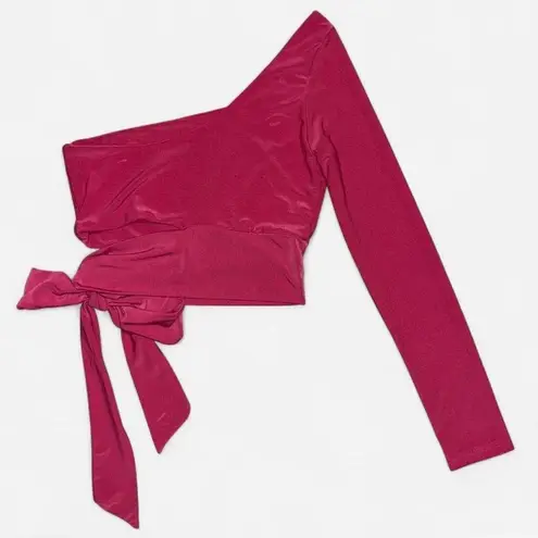 Better Be One-Shoulder Cut Out Crop Top With Bow | Pink | Size Medium