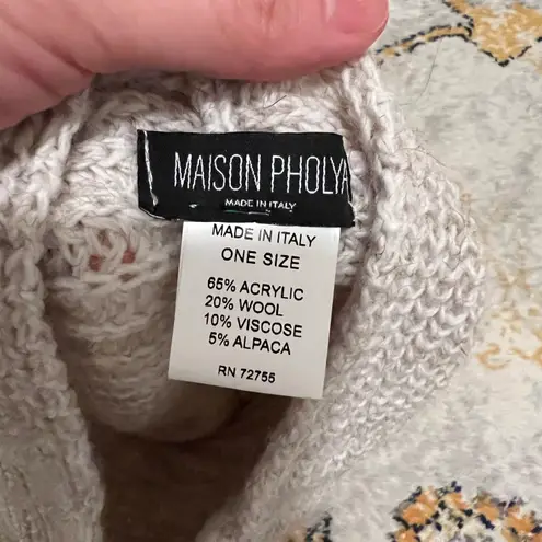 Maison Pholya Cream Beige Ribbed Knit Wool Alpaca Blend Sweater With Scarf XS Tan