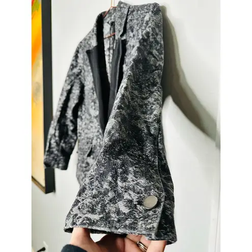 BADGLEY MISCHKA Grey Black Printed Floral 100% Cotton Fitted Charlie Blazer XL