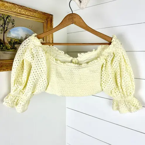 Majorelle Thalia Top in Lemon Cream Size Large Puff Sleeve Eyelet Smocked