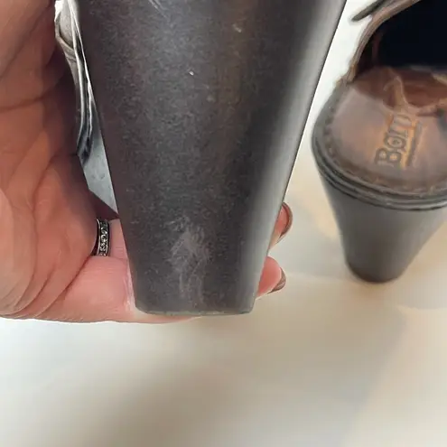 Born Wedge Slip On Brown Leather Mule Clogs Size 7