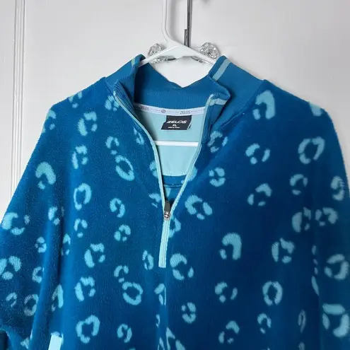 Zelos Women's Blue Baggy Fleece Leopard Print Half Zip Pullover Jacket Size XL