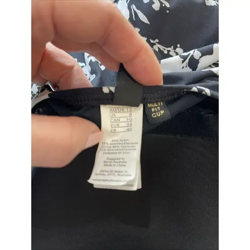 Niptuck Womens Floral Black Silver White Ruched Bodice One Piece Swim Suit 8