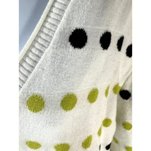 Spanner Golf Womens White Cardigan Size XXL Polka Dots Green & Black Preppy