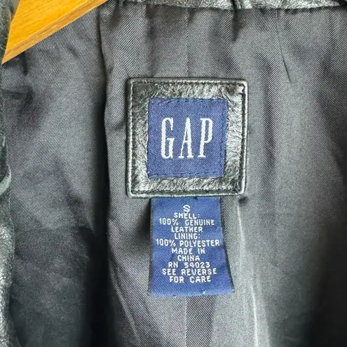 Gap Vtg 90s y2k  Black Leather Jacket Womens Sz Small Double Button Collar
