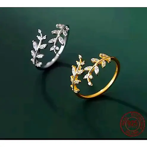 Boutique Sparkly‎ 5a Cz Leaf Ring | White Gold Plated Sterling Silver