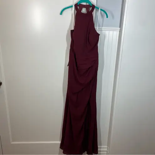 Azazie Galicia Burgundy Cabernet Mermaid Maxi Dress with Halter Neck sz A12 NWT
