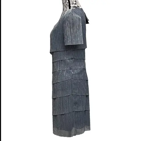 Connected Apparel Women’s Metallic Tinsel Silver Shift Tiered Dress 8P Party Nye