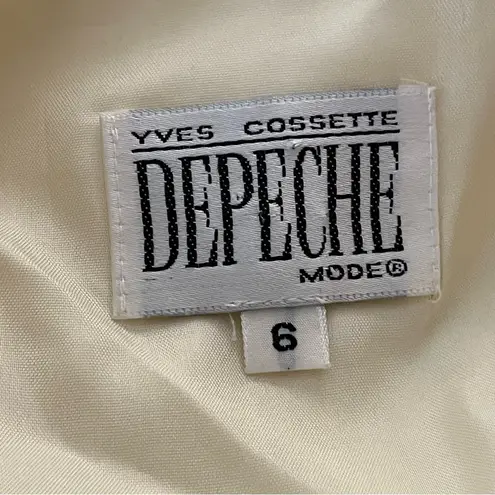 Vtg 80s Yves Cossette Depeche Mode Wrap Belted Dress Faux Two Piece Stripe 6 Tan