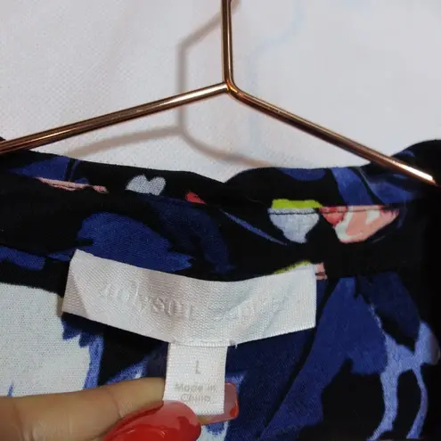 Adyson Parker Blue Floral Long Sleeve Tunic Top High Low Roll Tab Size L