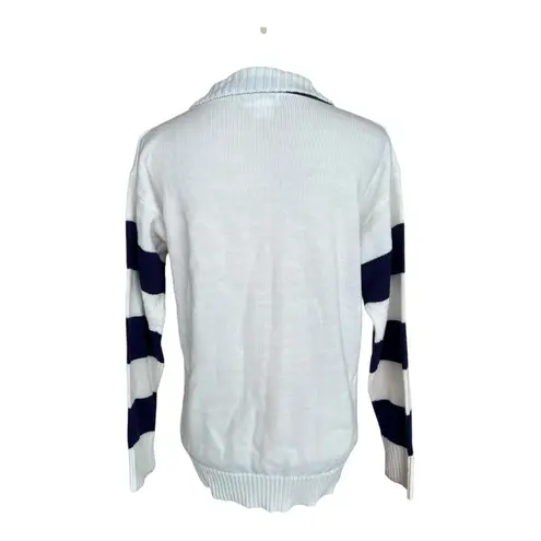 Vintage 80s Quantum Preppy Golf Navy and White Striped Sportswear Sweater Size S Blue