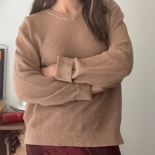 Tasso Elba Tan V Neck Textured Cotton Sweater Size L Brown Size L