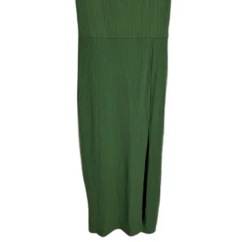 Reformation  cassi knit Dress XS Green Ribbed Midi Sleeveless Square Neck slit