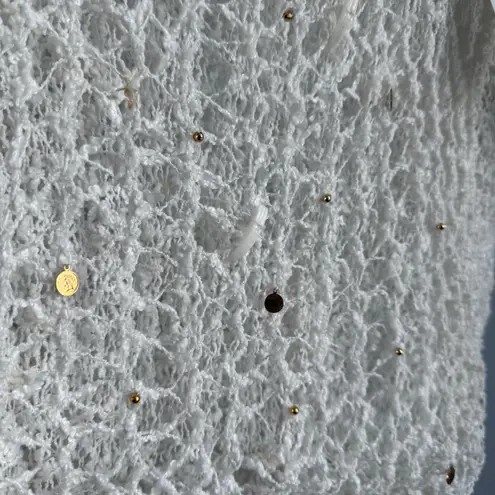 Pop Killer Los Angeles Crochet Knit Top Women's Ivory Beads Sea Shells sz S NWT White