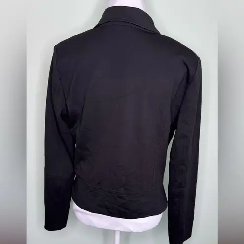 Evereve Black Moto Biker Style Jacket Asymmetrica Silver Zippers Size Medium