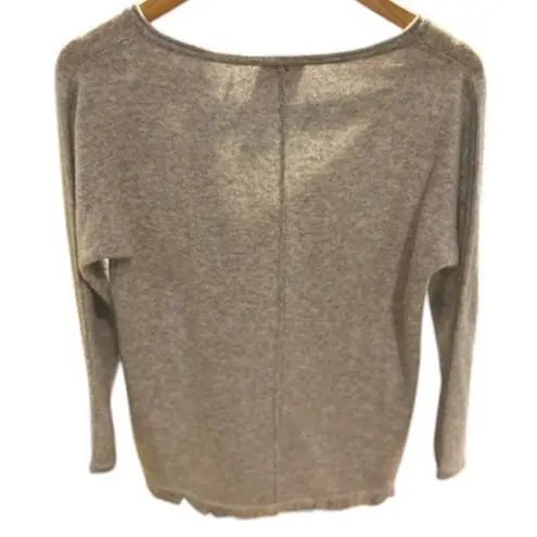 AMICI Pure Gray Grey V Neck 100% Cashmere Fringe 3/4 Dolman Sleeve Sweater SMALL