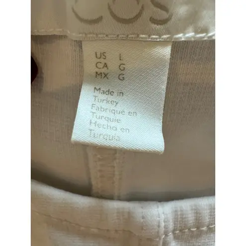 COS Shirt Women Large White Cotton Half Sleeve Mixed Fabric Shirttail Hem Top