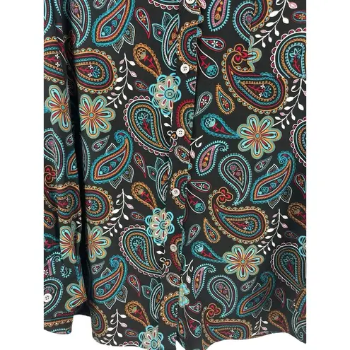 Woman Within Black Bold Floral Paisley Long Sleeve Thick Button Up Top 3x