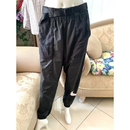 Nike  Belted Woven Track Jogger Pants in Black Swoosh